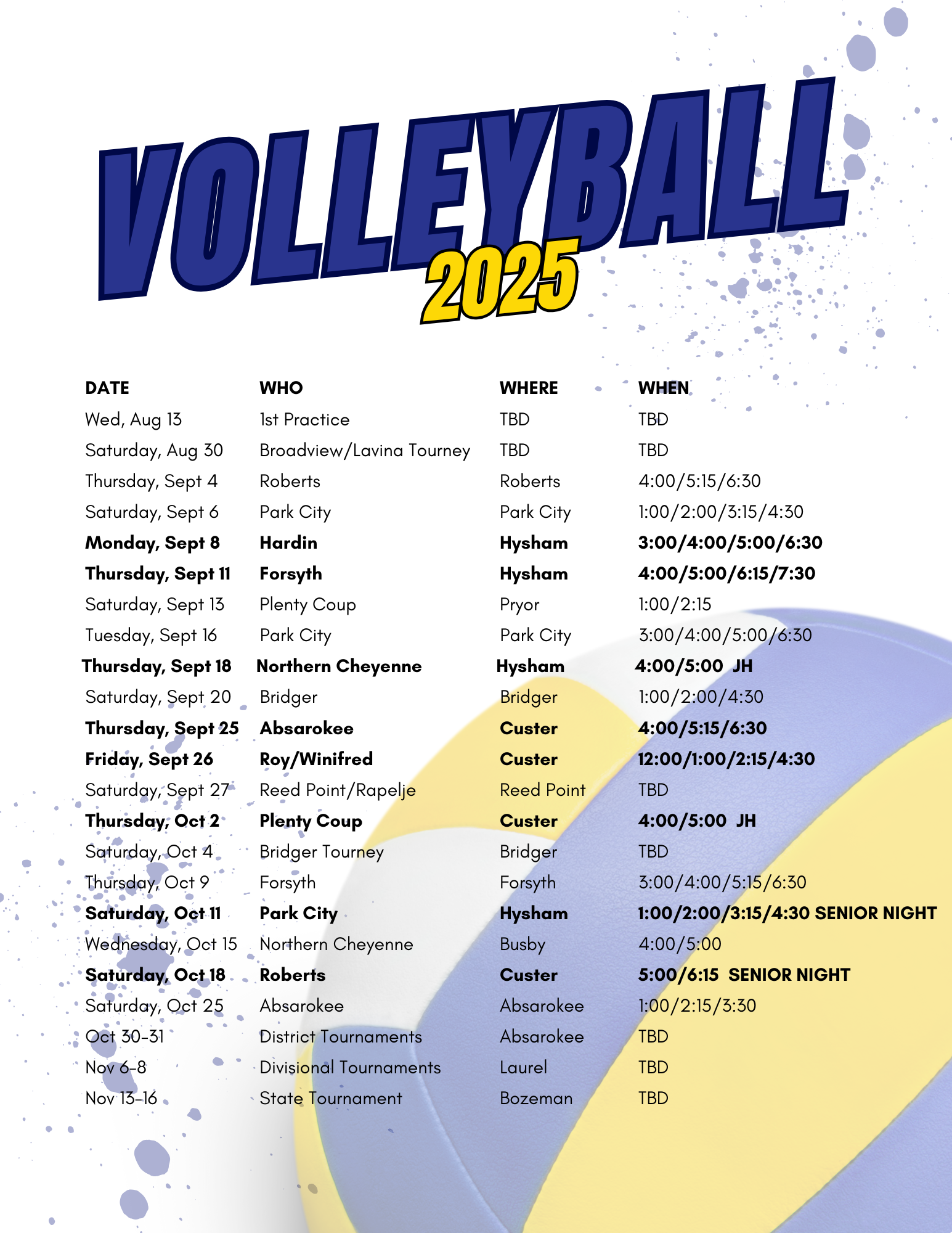 vb schedule vb schedule