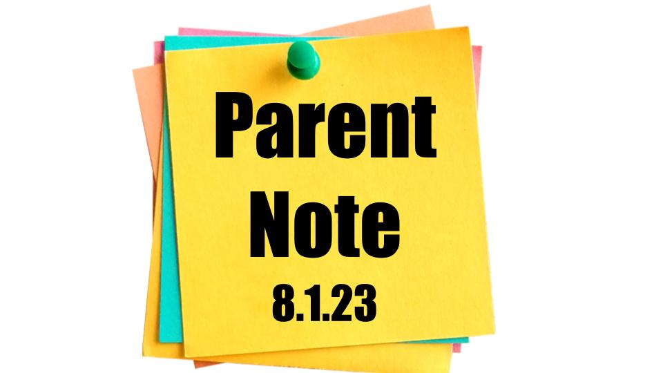 Welcome Back Parent Letter 9.3.25