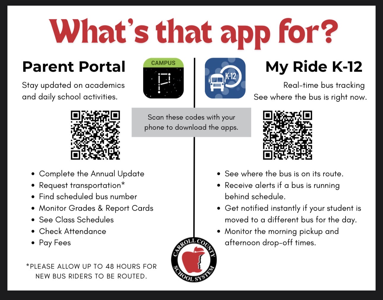 app flyer for parent portal and my ride