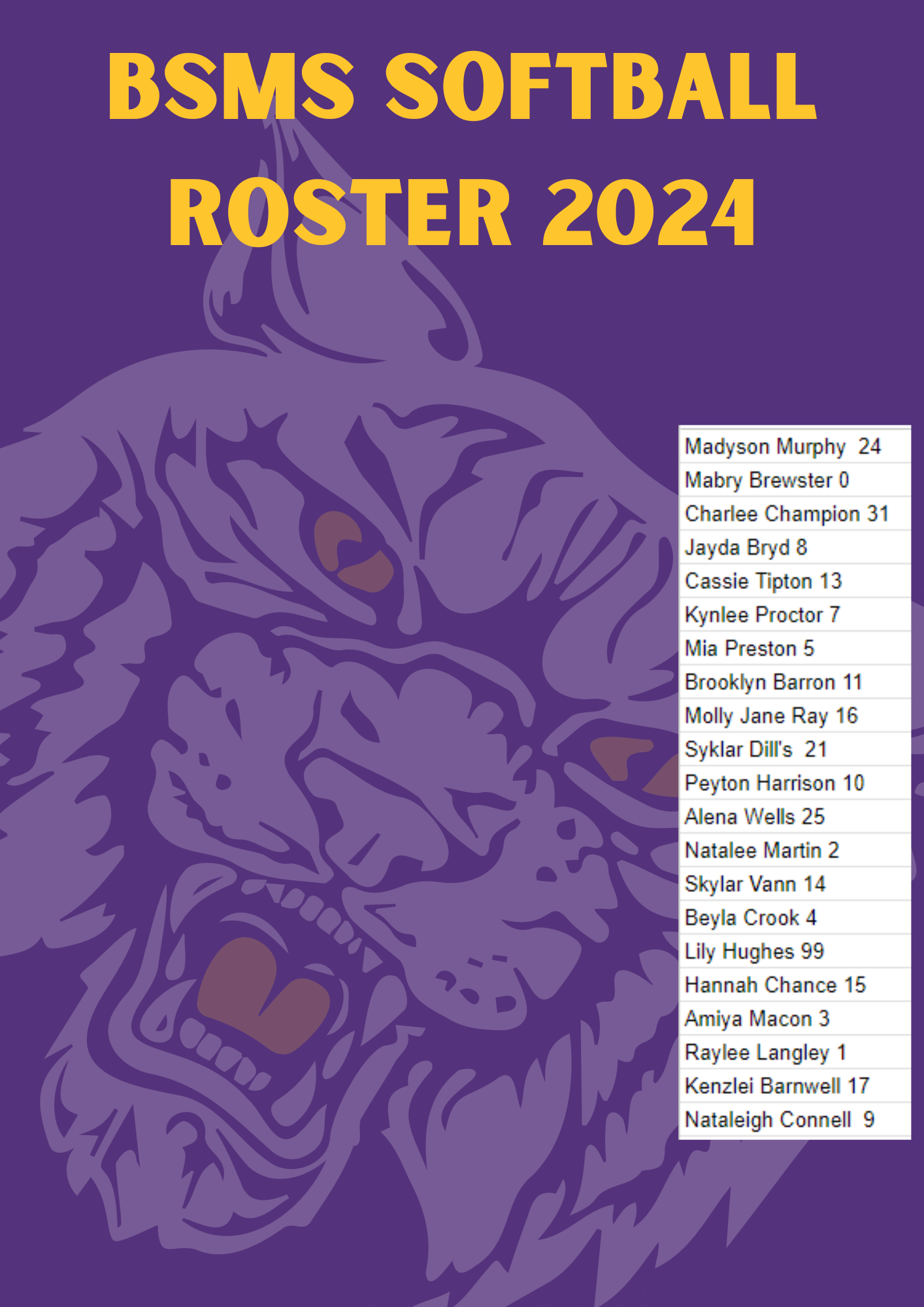 2024 softball roster