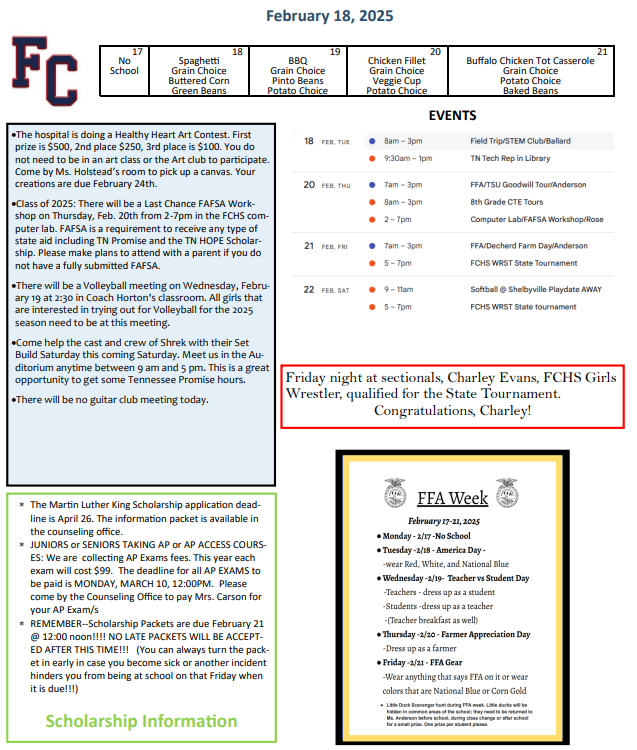 Announcement Sheet