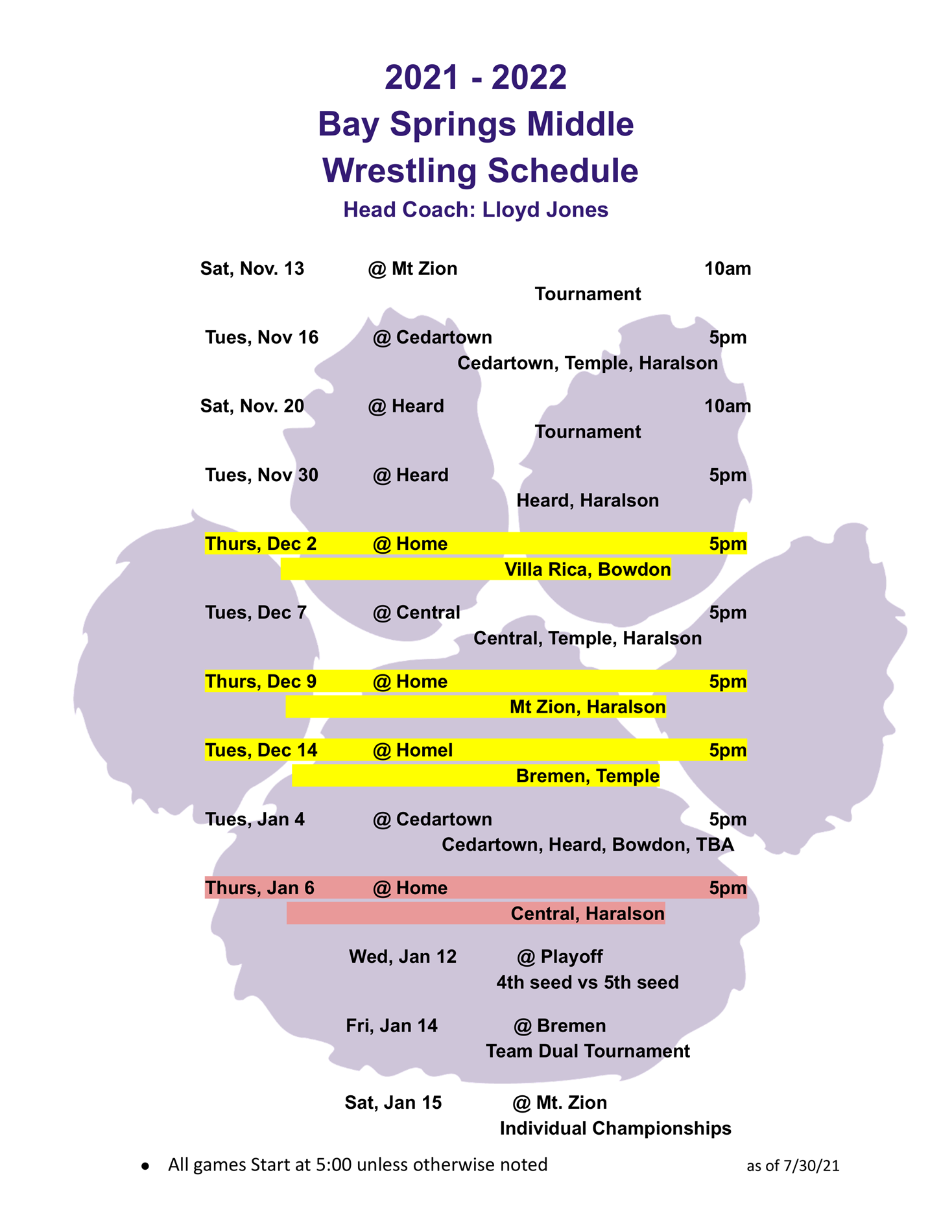 wrestling schedule