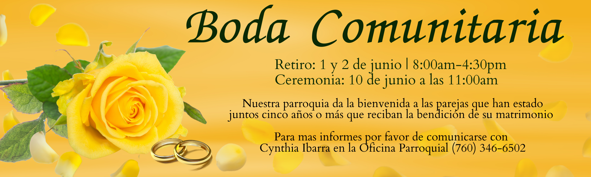 Boda Communitaria retiro sabado 1 junio - domingo 2 junio ceremonia 8 junio