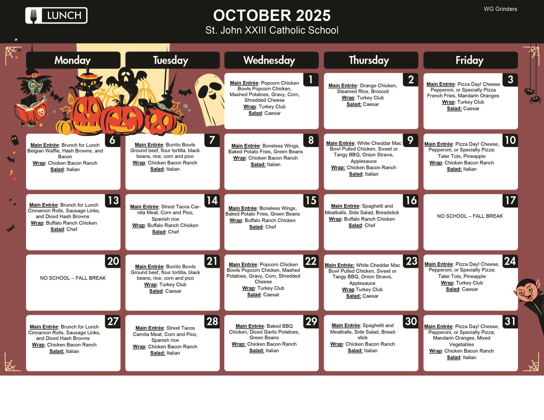 October Lunch Menu