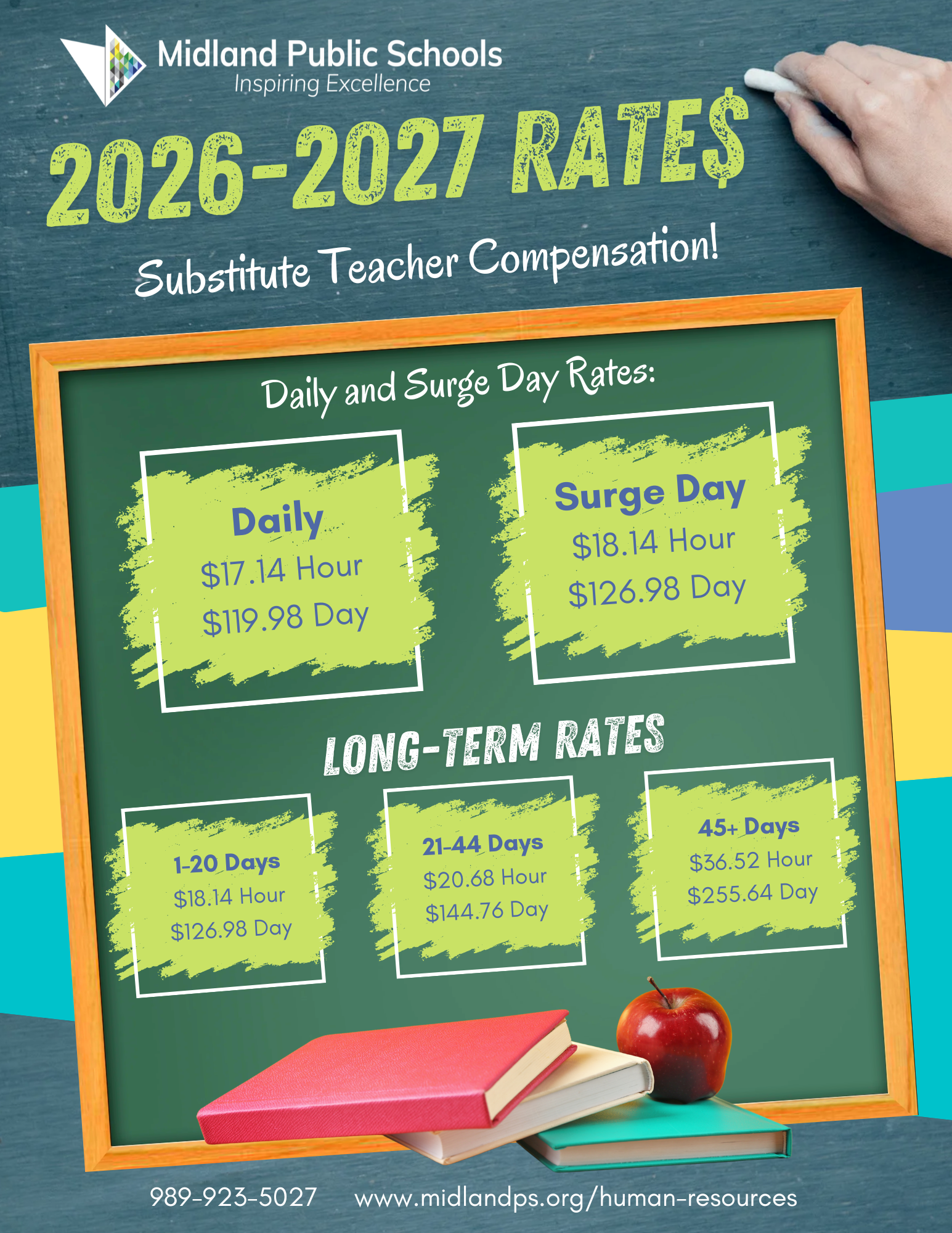 Substitute Teacher compensation on the rise, new rates! Visit midlandps.org/apply-now to view and apply to our current open positions