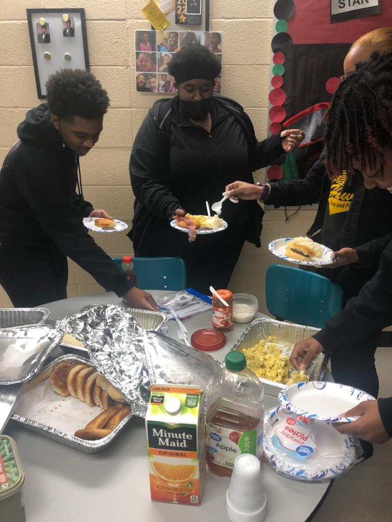 CTC, compliments of Business, Marketing and  Finance Instructor, Jansen Pegues, provide a tasty PBIS breakfast for students and staff 