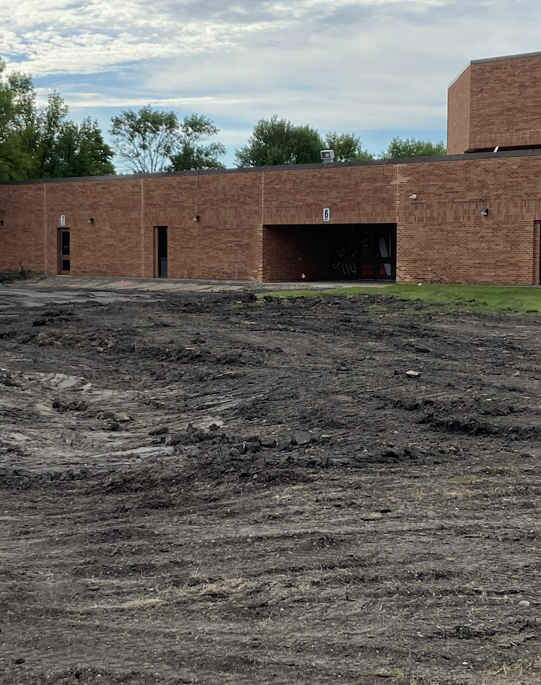 New parking lot progress in front of elementary building