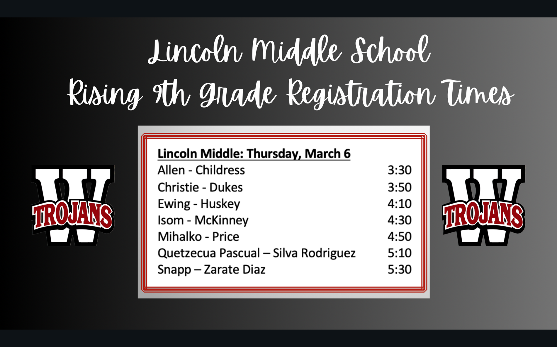 LHMS students register March 6 in West  High cafeteria.