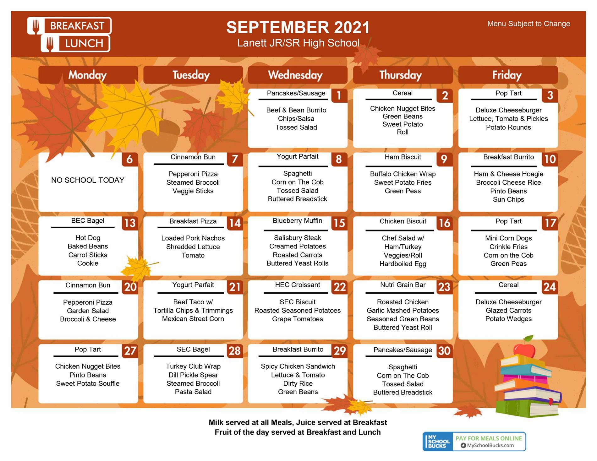 LHS Sept 21 menu LHS Sept 21 menu