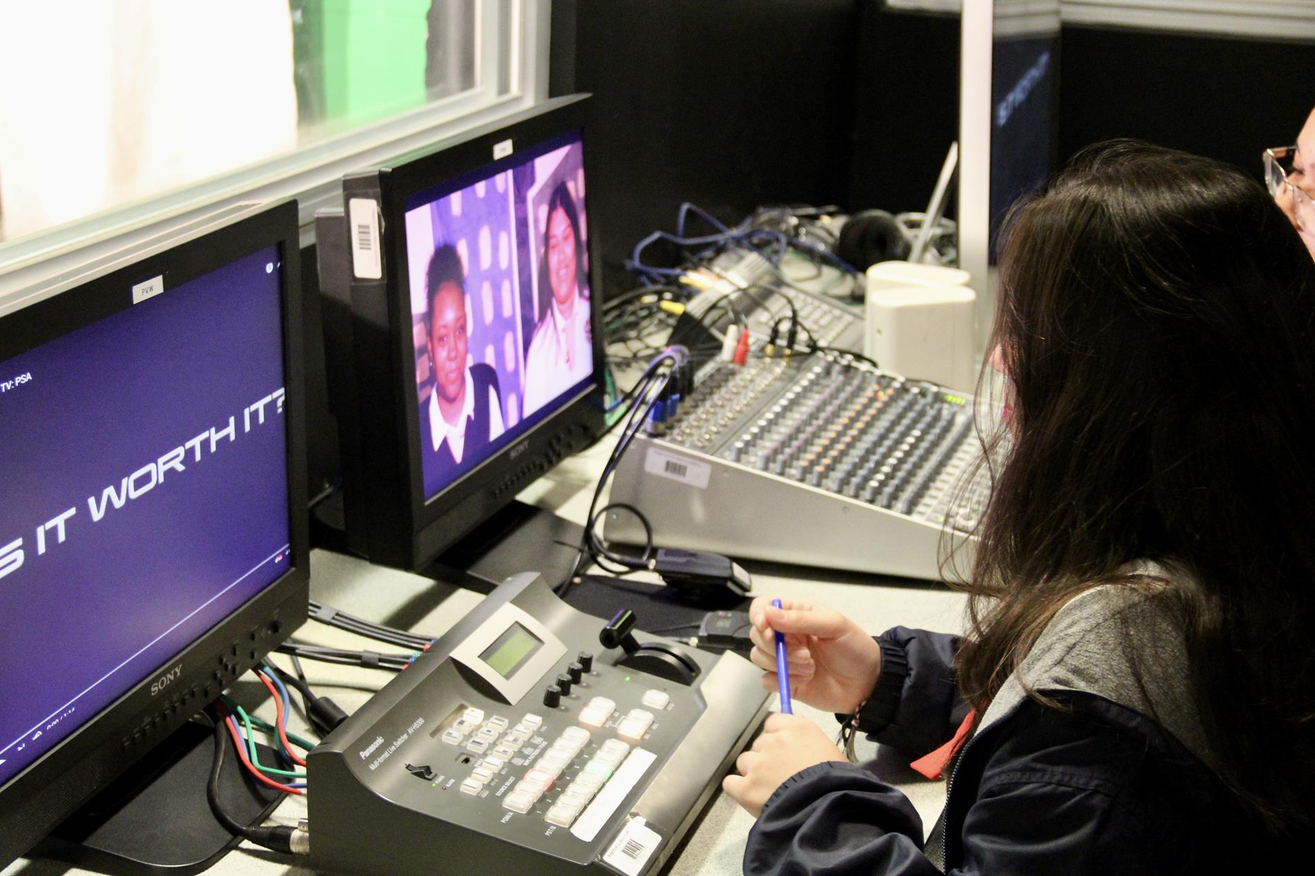 students in the media studio