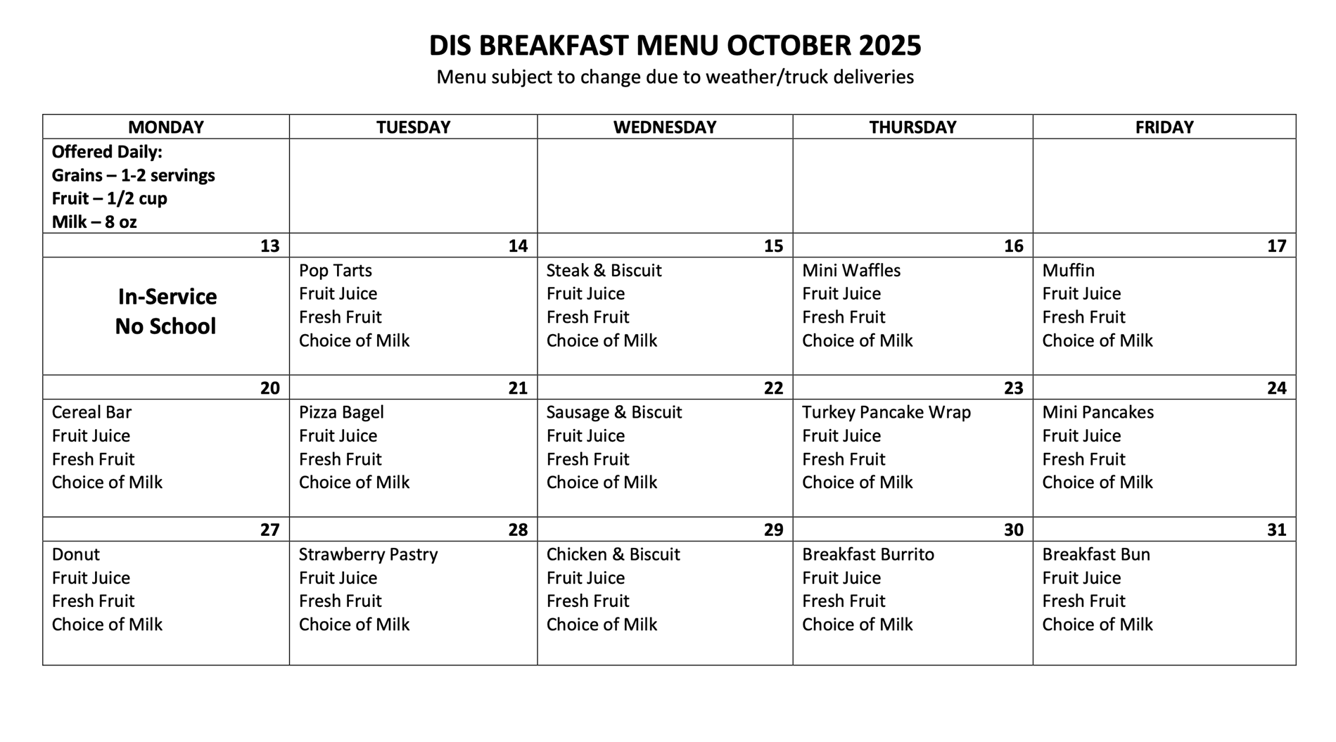 Breakfast Menu