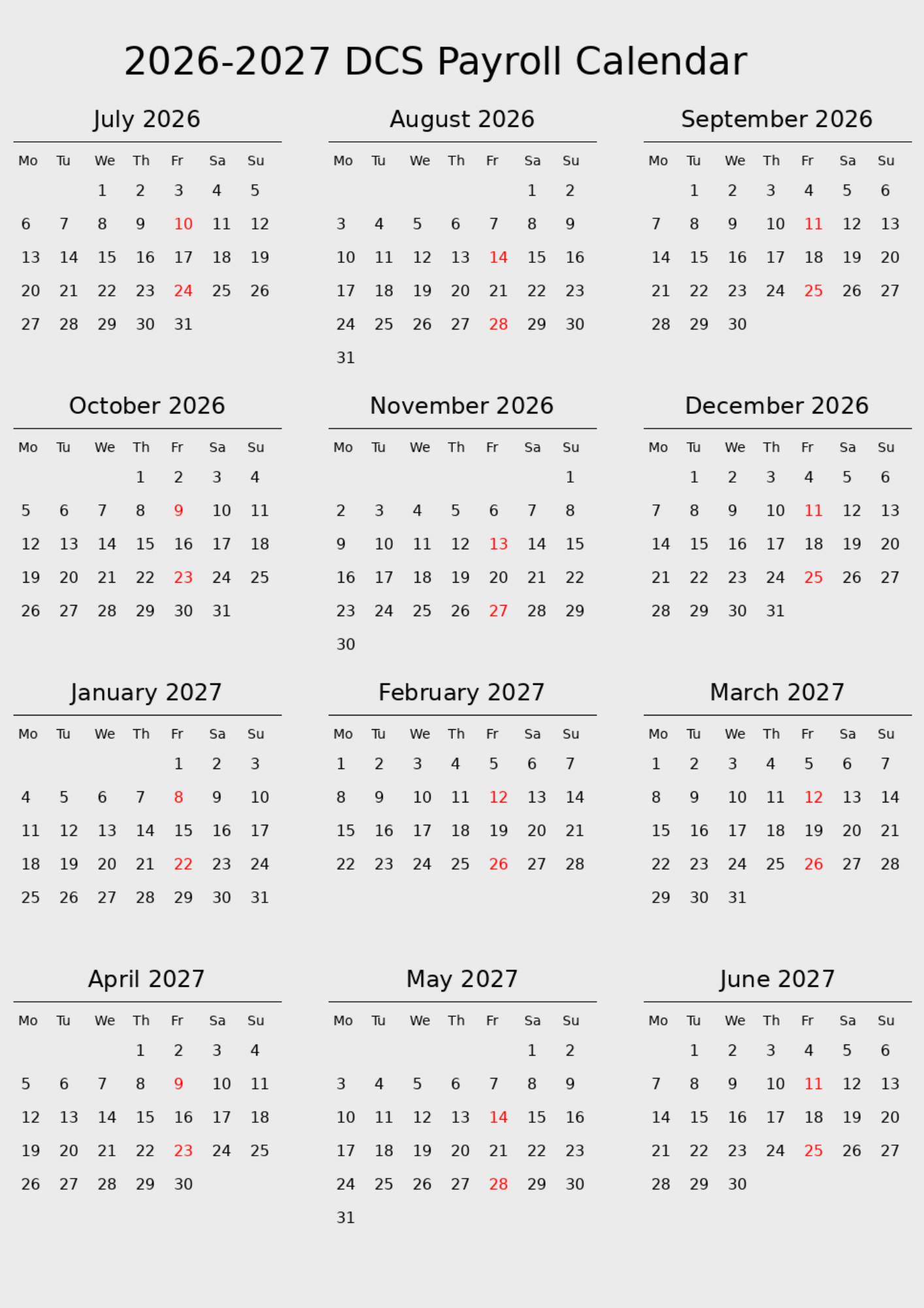 Payroll Calendar