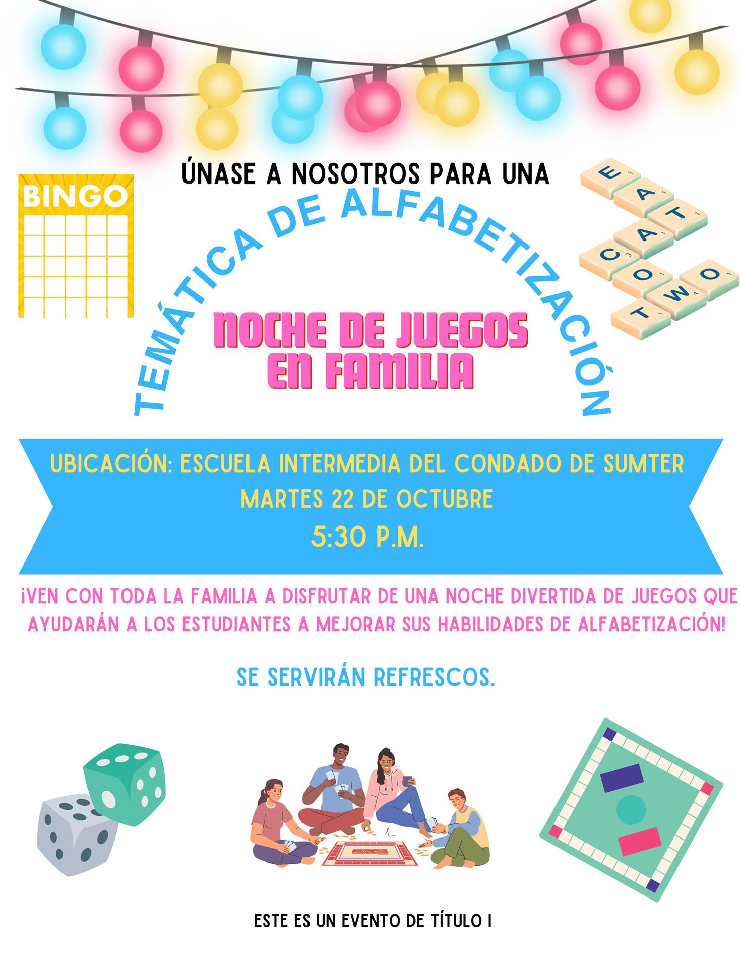 Literacy Night Oct. 22 at 5:30 spanish copy