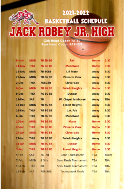 JRJH Basketball Schedule