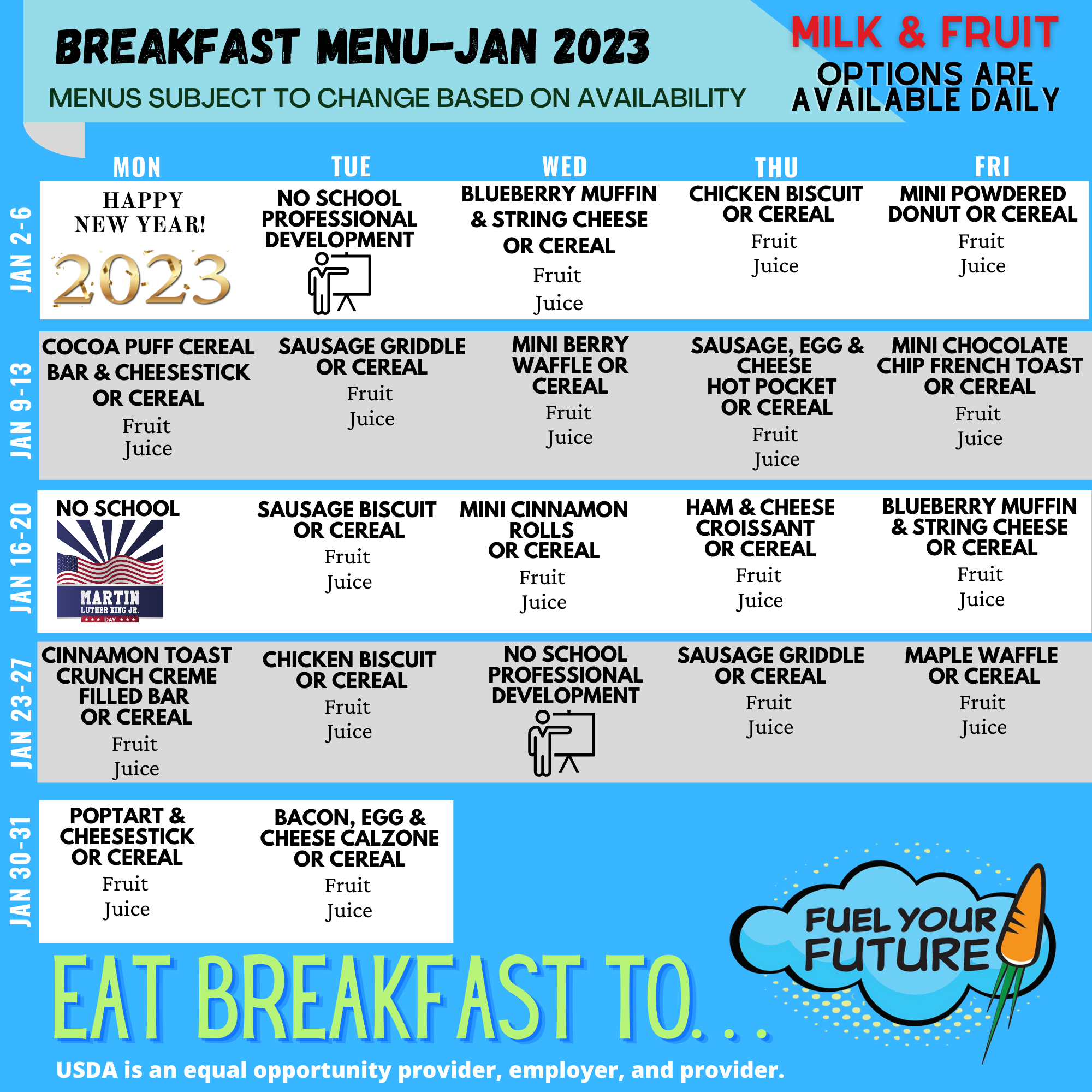 January 2023 Breakfast Menu