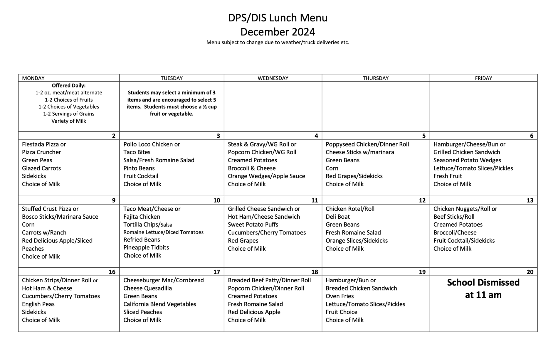 Lunch Menu