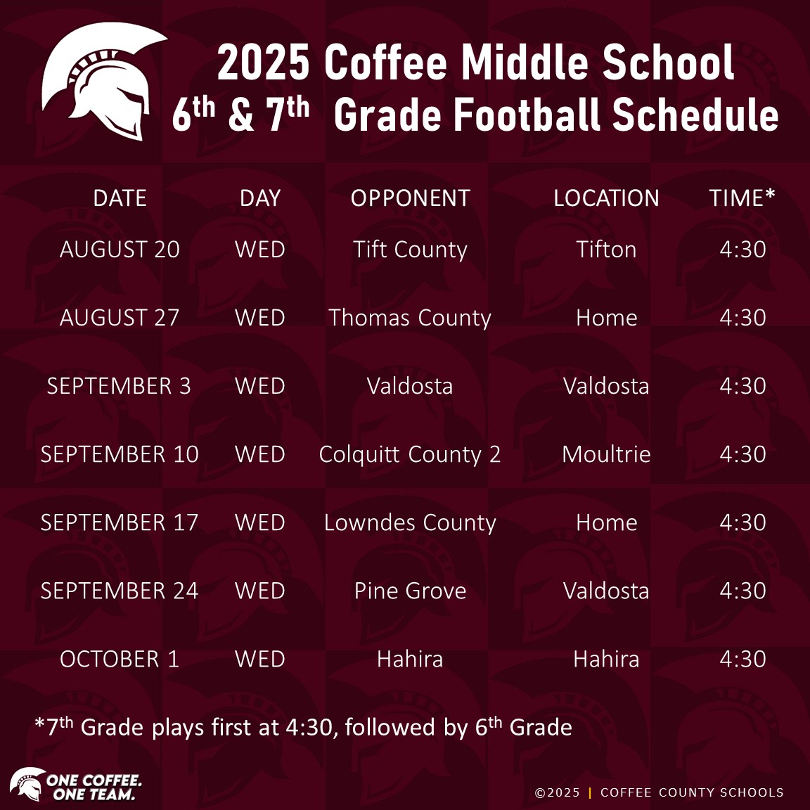 2025 CMS 6th & 7th Grade Football Schedule