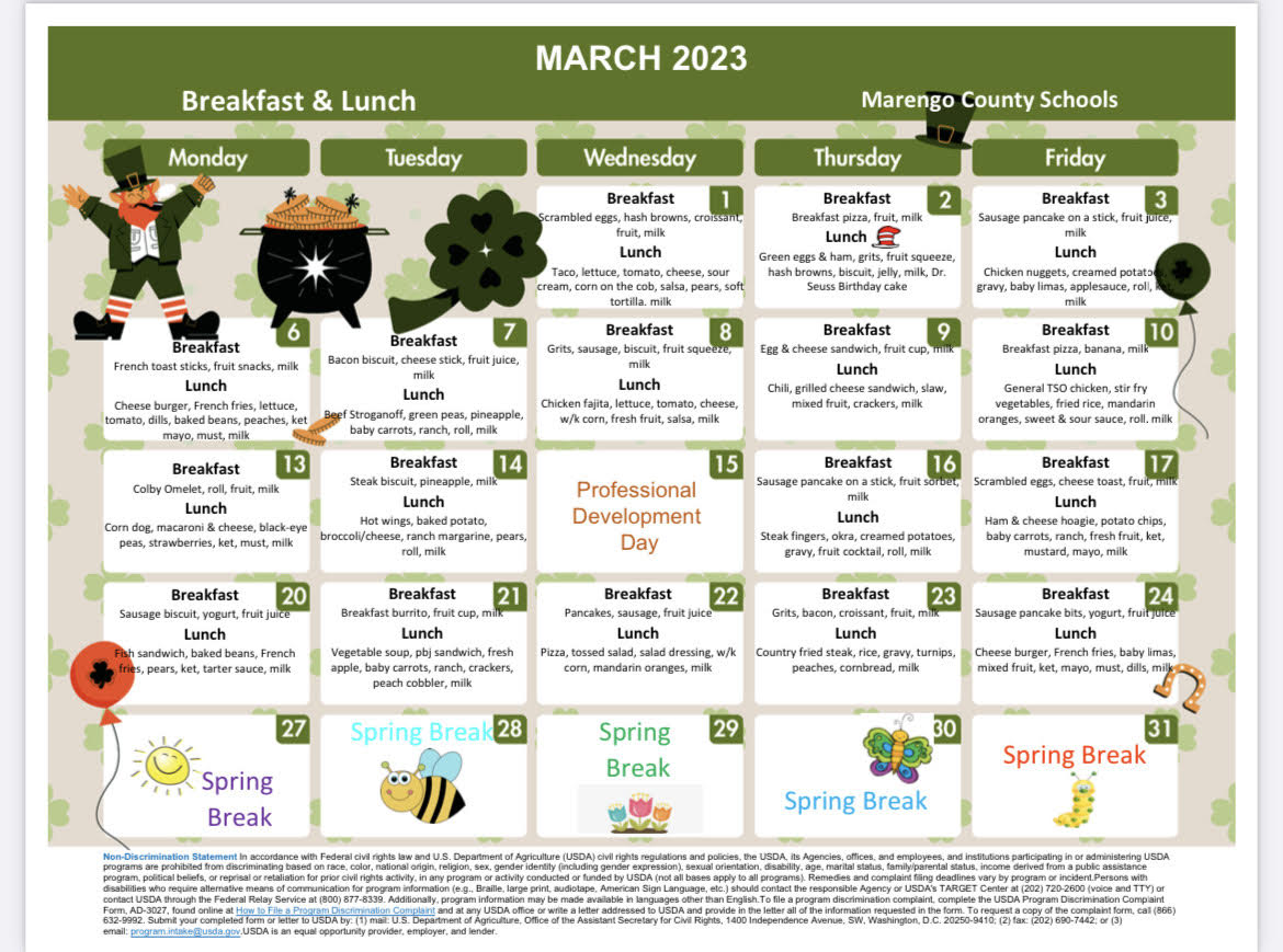 Lunch Menu 2023 March