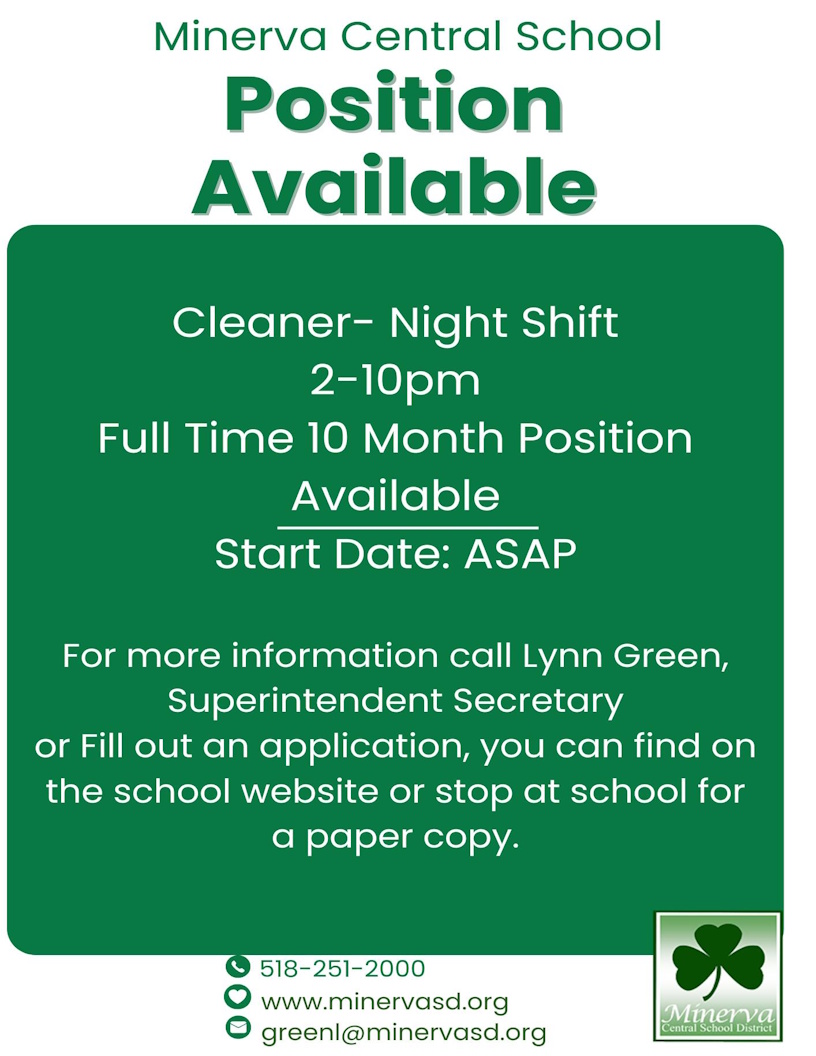 Employment opportunities call 518 251 2000 for more information