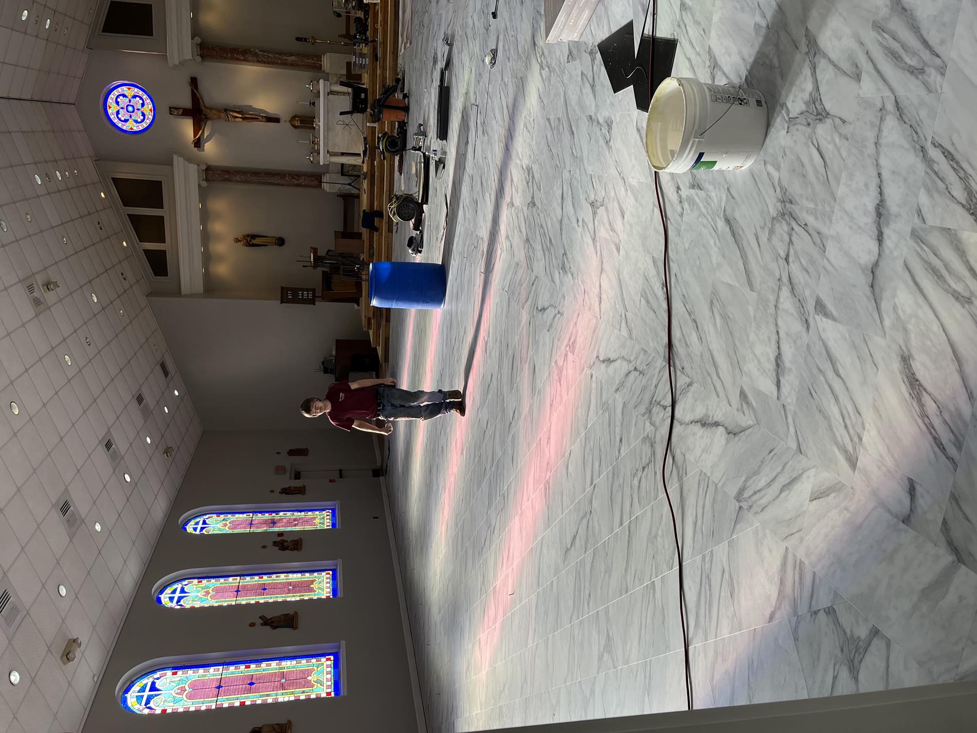 Floors finished in main sanctuary. Altar is next!