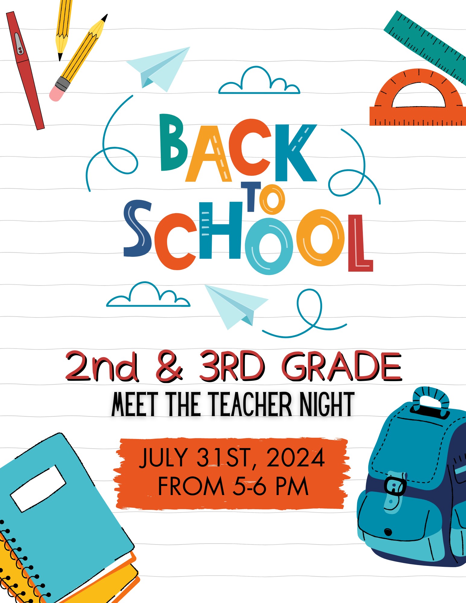 2nd -3rd Grade Meet the Teacher Night July 31, 5-6 pm