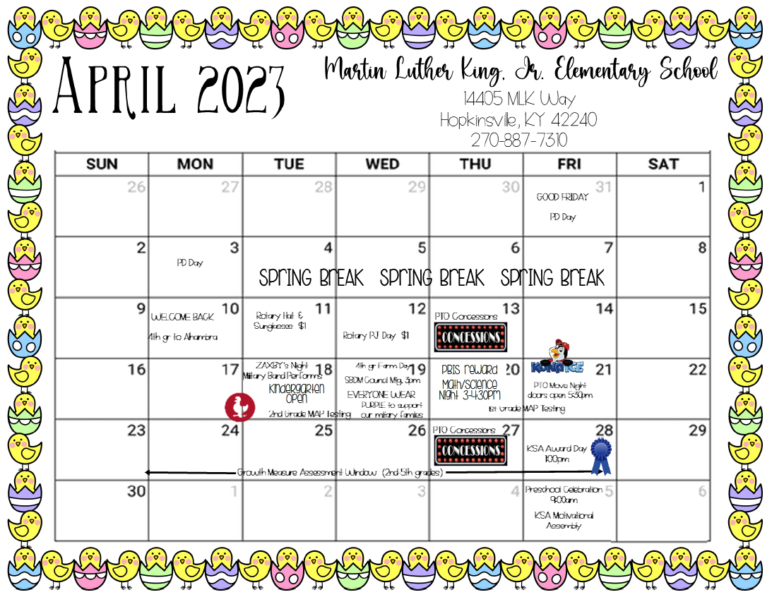 MLK April Family Calendar