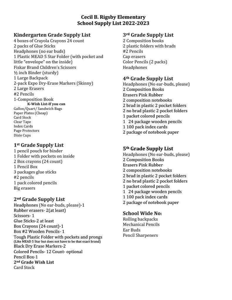 2022-23 supply list