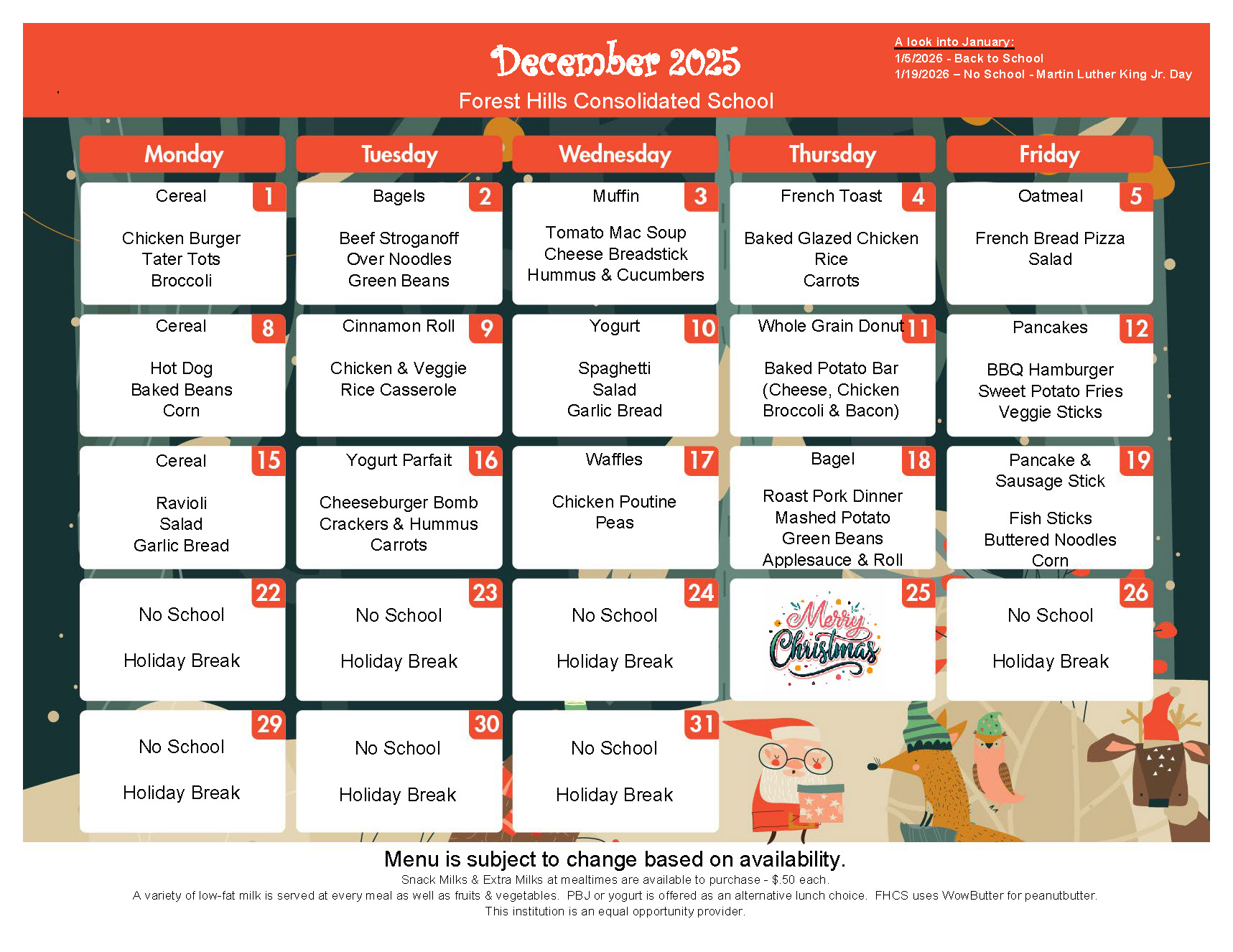 December 2025 Meal Menu