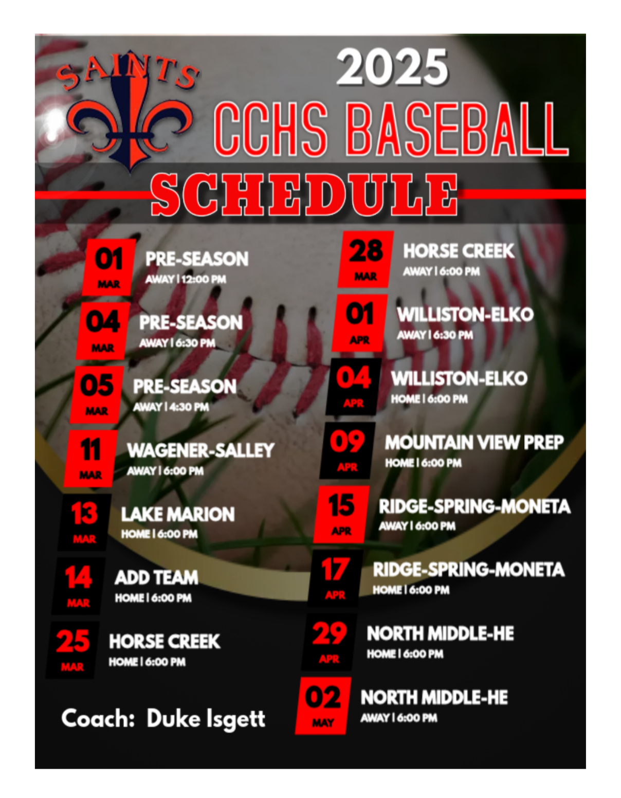 2025 Baseball Schedule