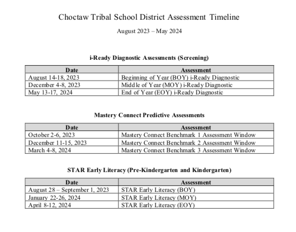 CTS Assessment Calendar