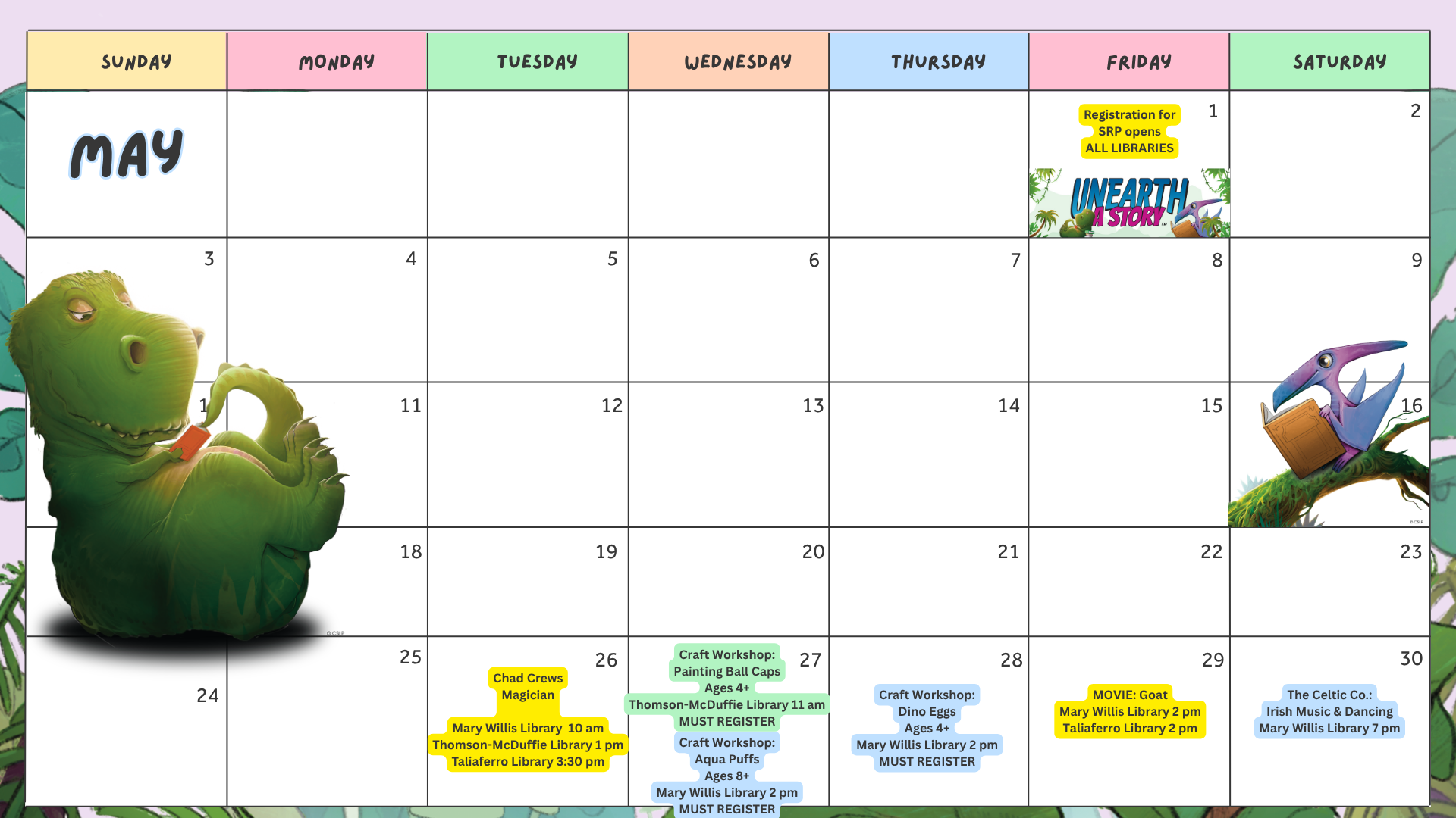 May 2026 Calendar of Summer Reading Events