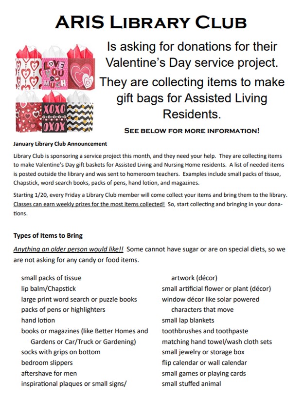 Library Club Service Project flyer
