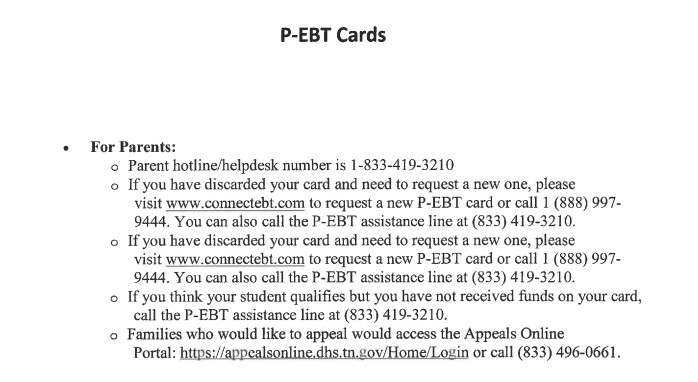 P-EBT Card information