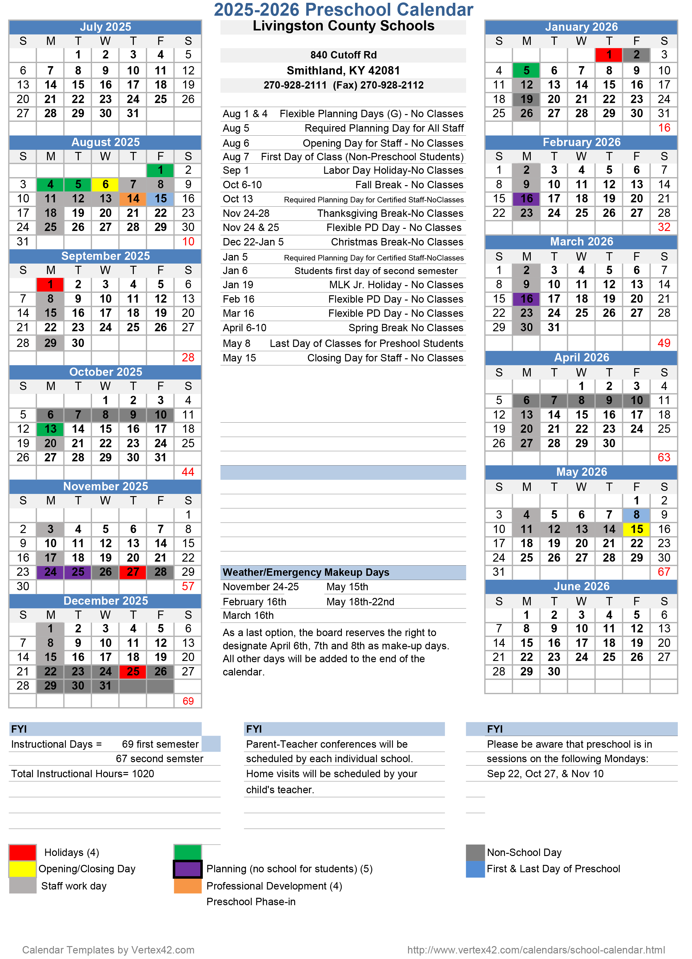 2025-2026 Preschool Calendar 2025-2026 Preschool Calendar