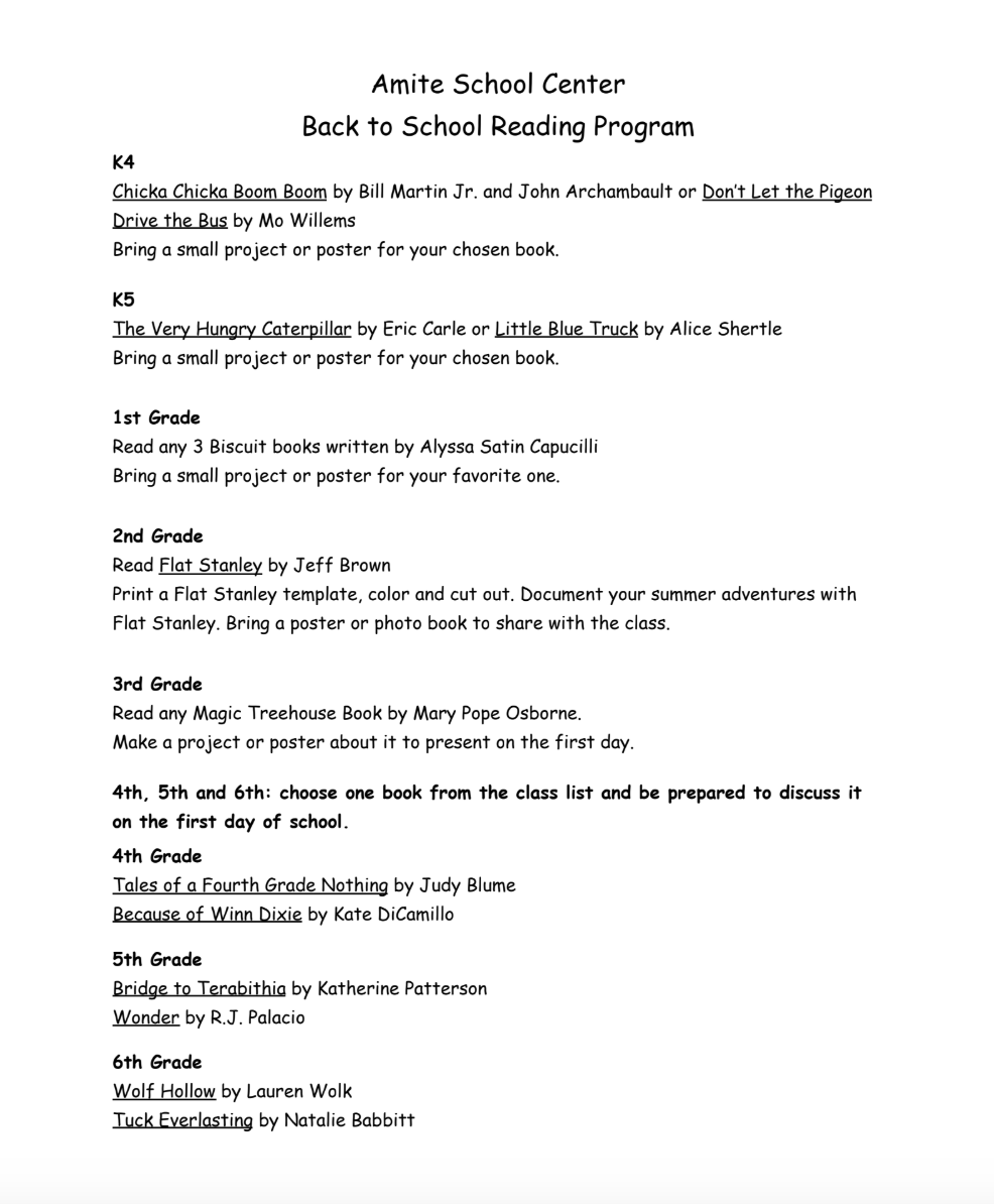 Back To School Reading Program