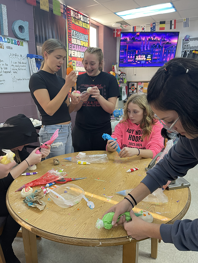 Students working on their altar