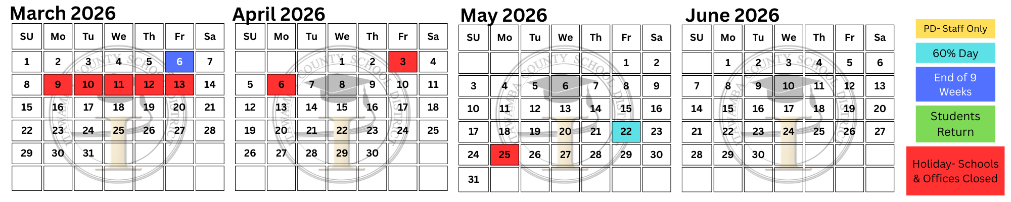 March-June calendar
