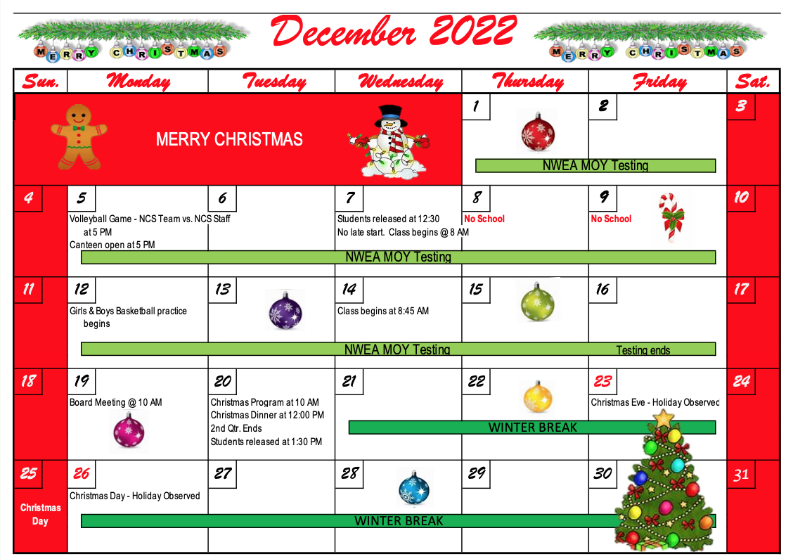 Dec.  Activity Calendar