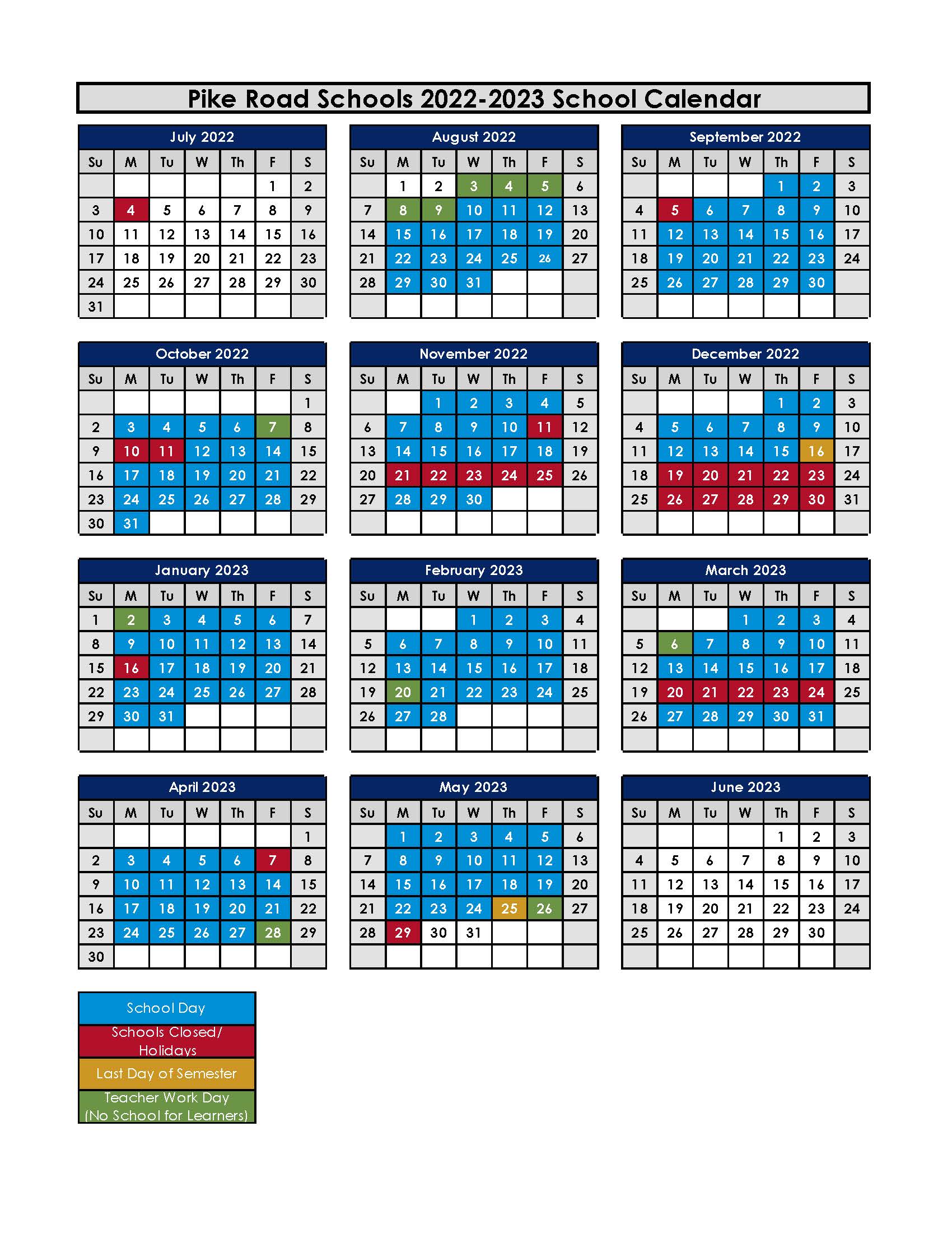 Pike Road Schools Calendar 2022 And 2023 PublicHolidays
