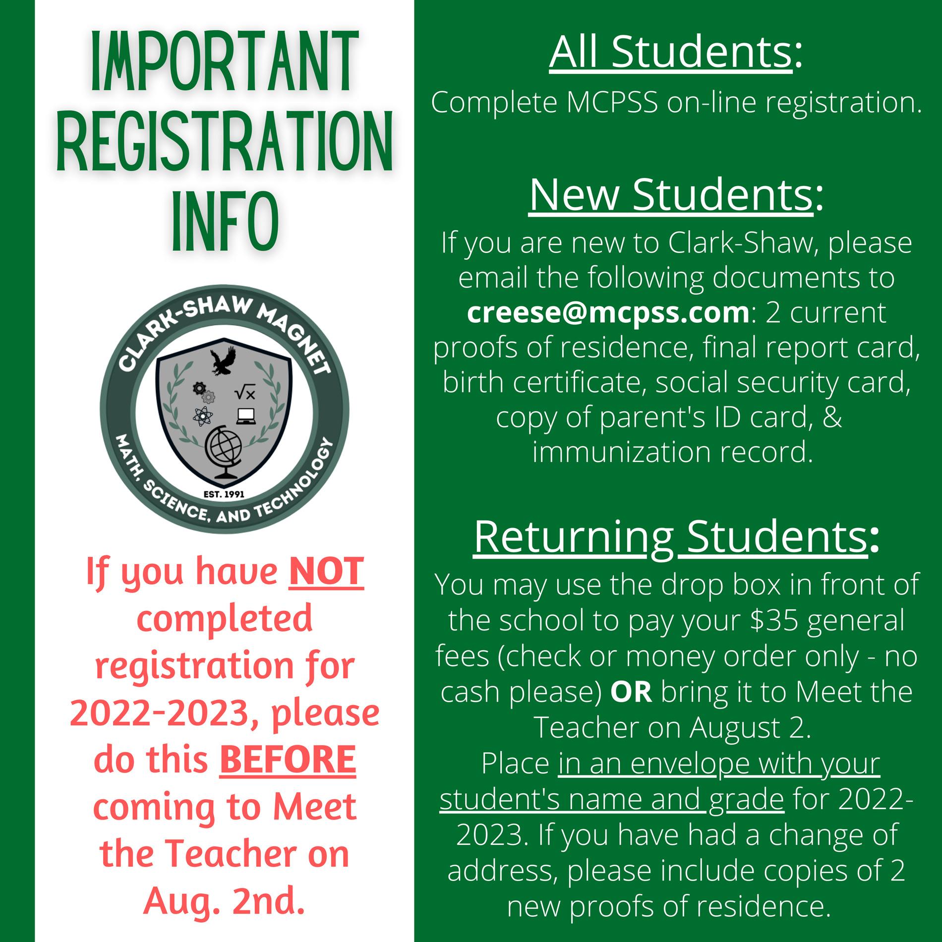 information on registering late
