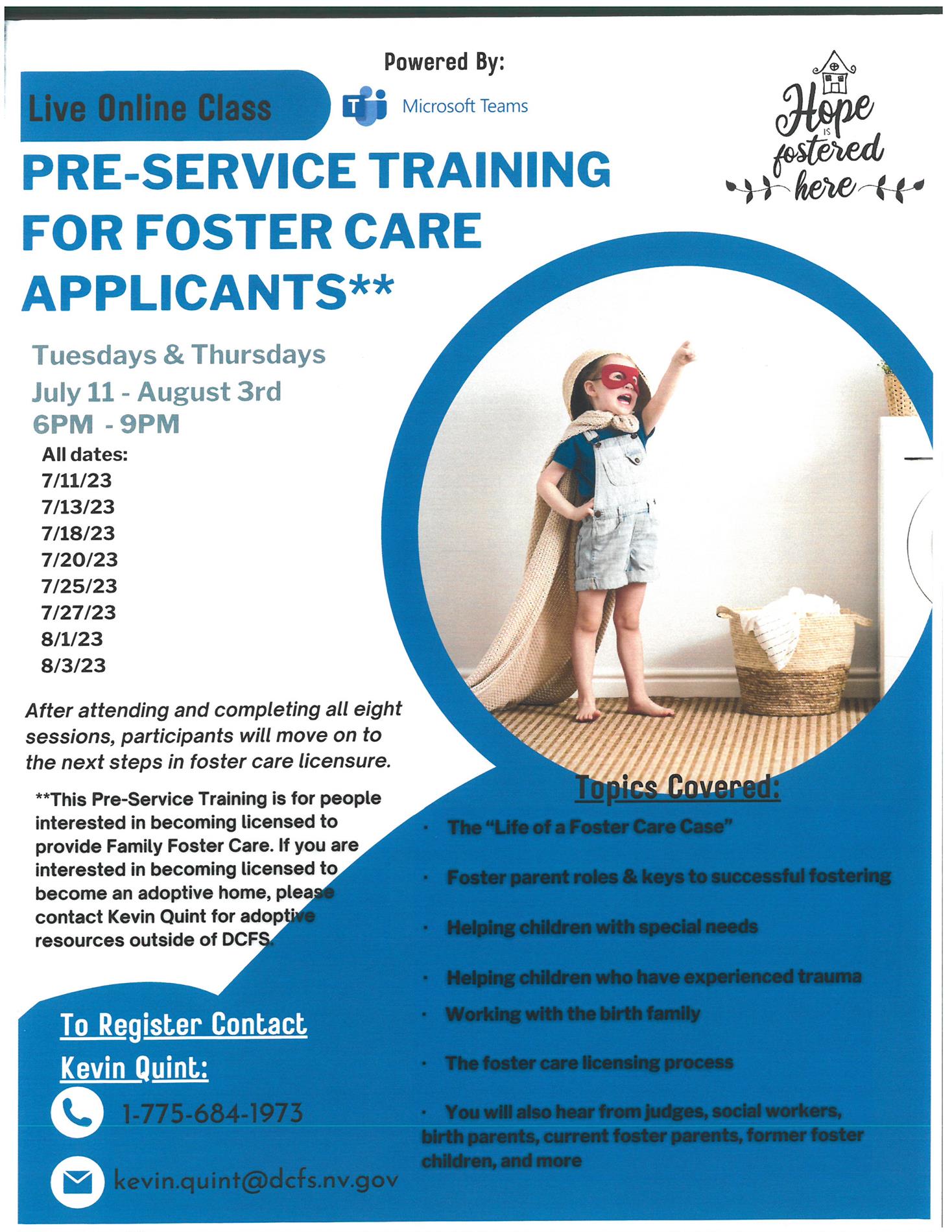 Pre- Service Training For Foster Care Flyer