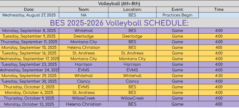 Volleyball schedule