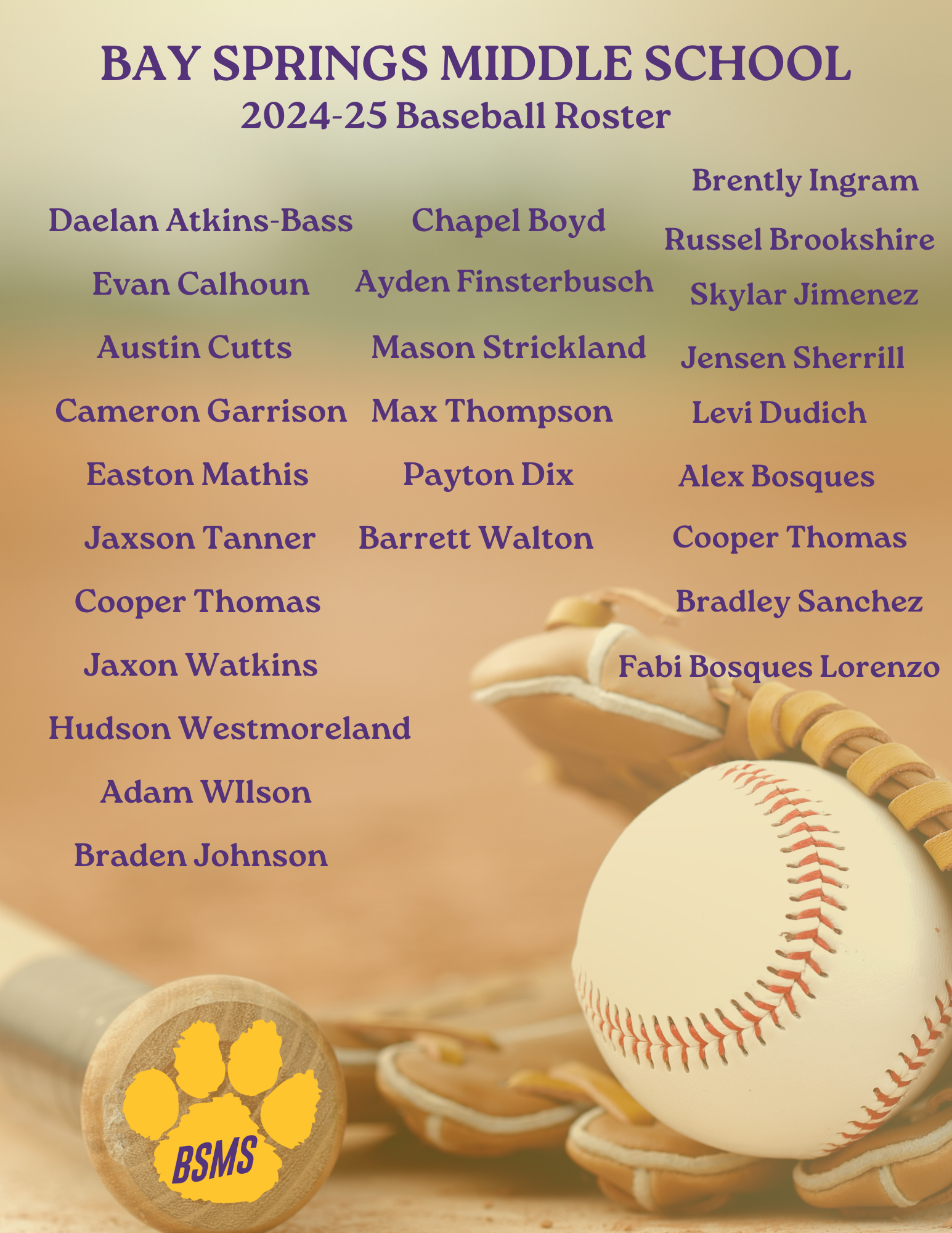 Bay Springs Baseball Roster 2025