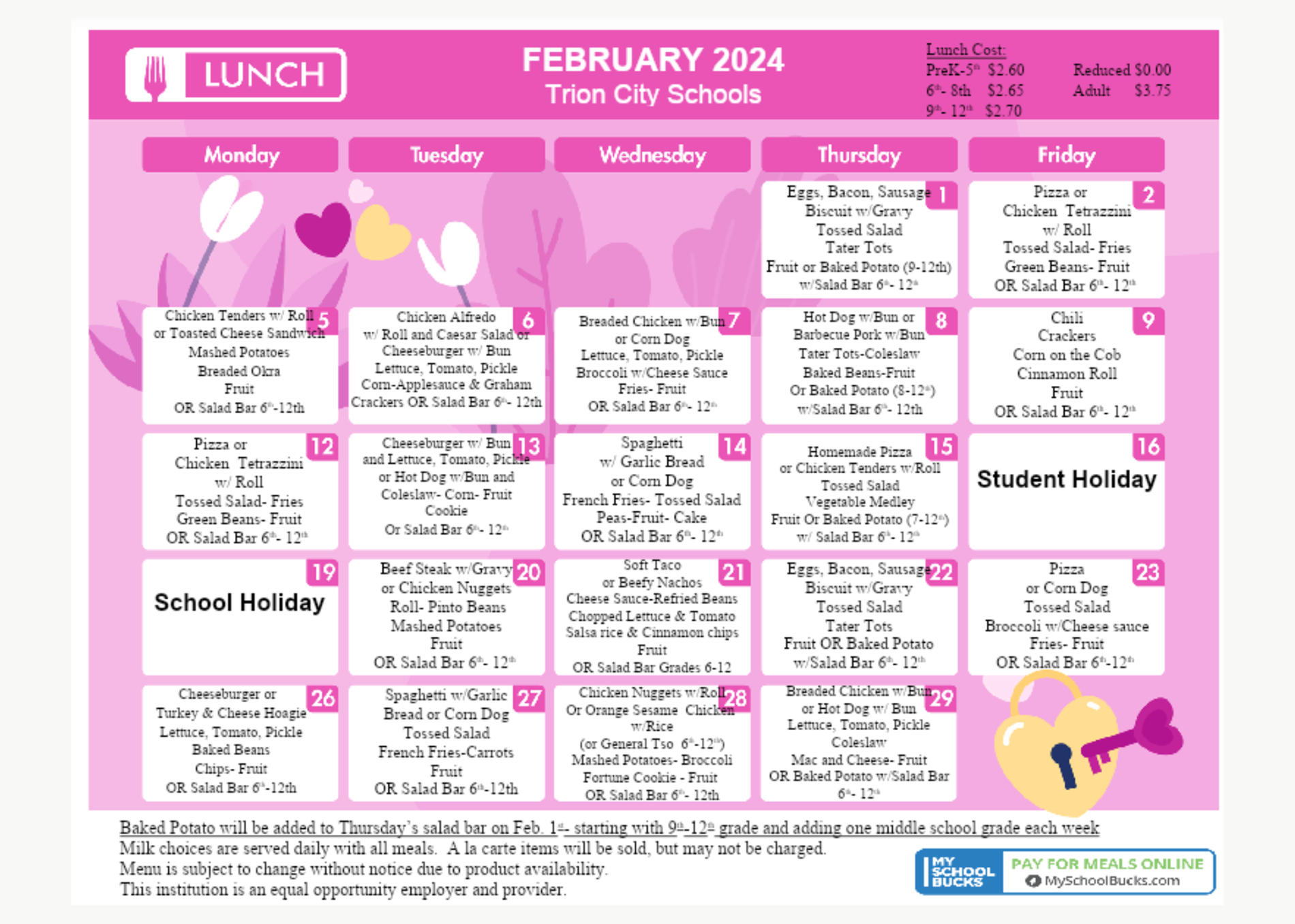 TCS LUNCH MENU: CLICK TO ACCESS READABLE TEXT