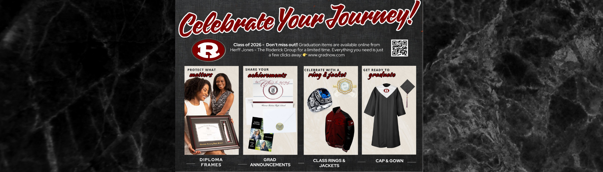 ATTN: DEMONS! LAST CALL FOR THE CLASS OF 2026! The countdown is on and graduation items are only available for a limited time. Don’t miss your chance to get your official graduation gear.   Make sure you have everything you need to celebrate the big day! •	🎓 Cap & Gown: Required for the ceremony—don't walk without it! •	✉️ Grad Announcements: Personalized cards let everyone know you've officially made it! Don’t forget to keep one for yourself as a memento of the big day. •	📜 Diploma Frames: Protect & display your hard-earned achievement. •	💍 Class Rings & Jackets: Wear your Demon pride for years to come.   How to Order: Visit 👉 www.gradnow.com to place your order with Herff Jones – The Roderick Group before it's too late! Questions: Email Herff Jones – The Roderick Group at info@gradnow.com