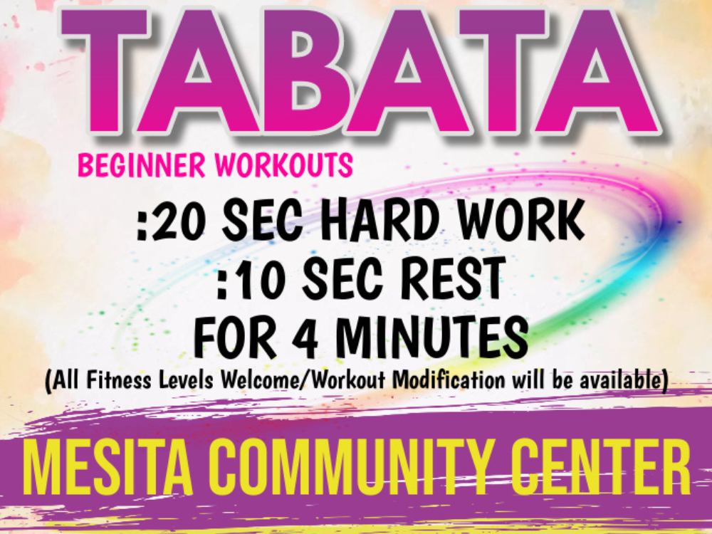 TABATA Beginner Workouts · Tues/Wed 6:15pm · Mesita