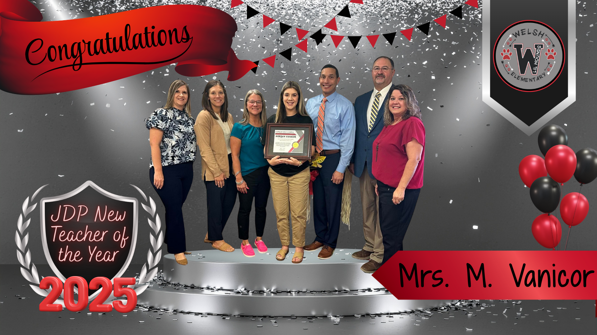 Congratulations to Second grade teacher, Mrs. M. Vanicor of Welsh Elementary for being named "JDP New Teacher of the Year".