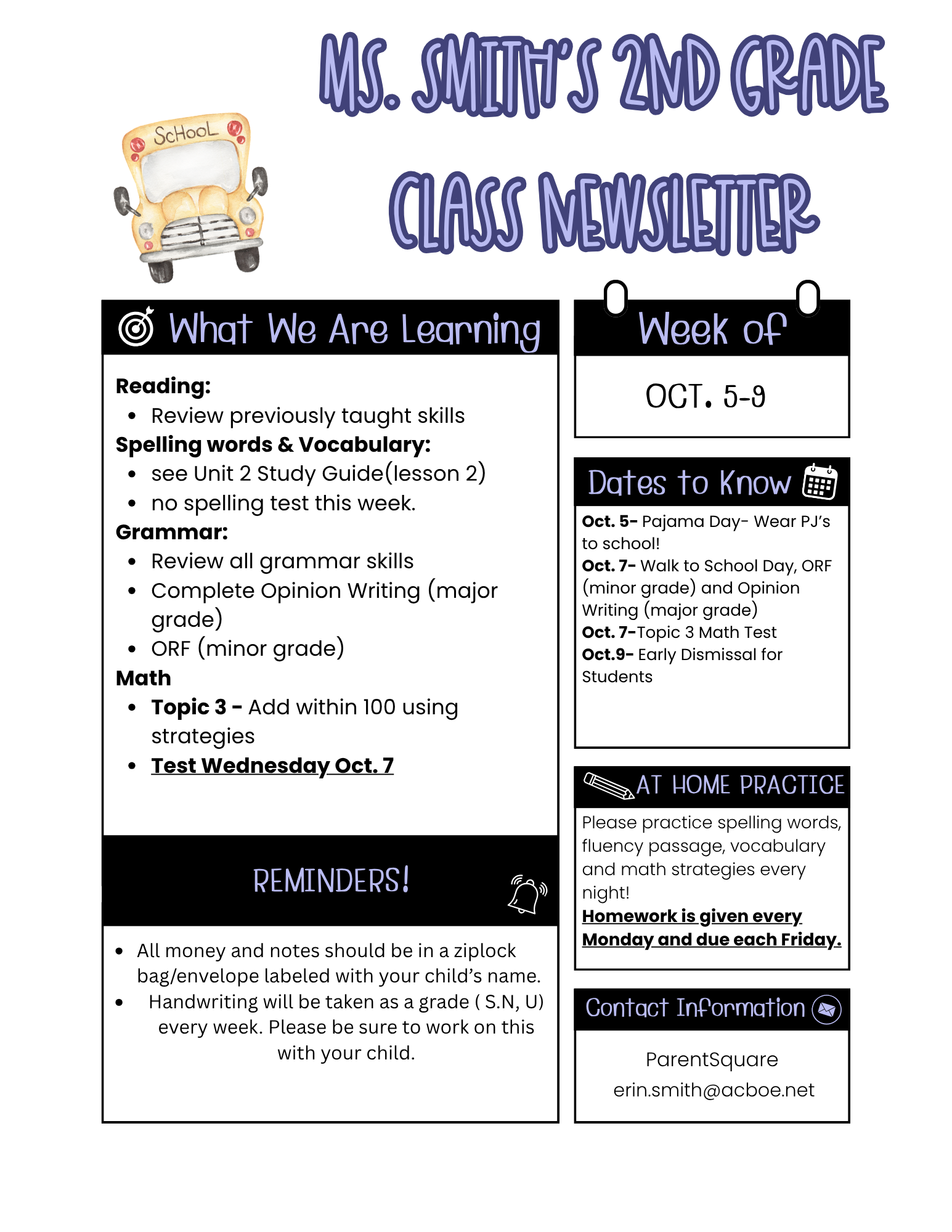 Newsletter 10/5-10/9