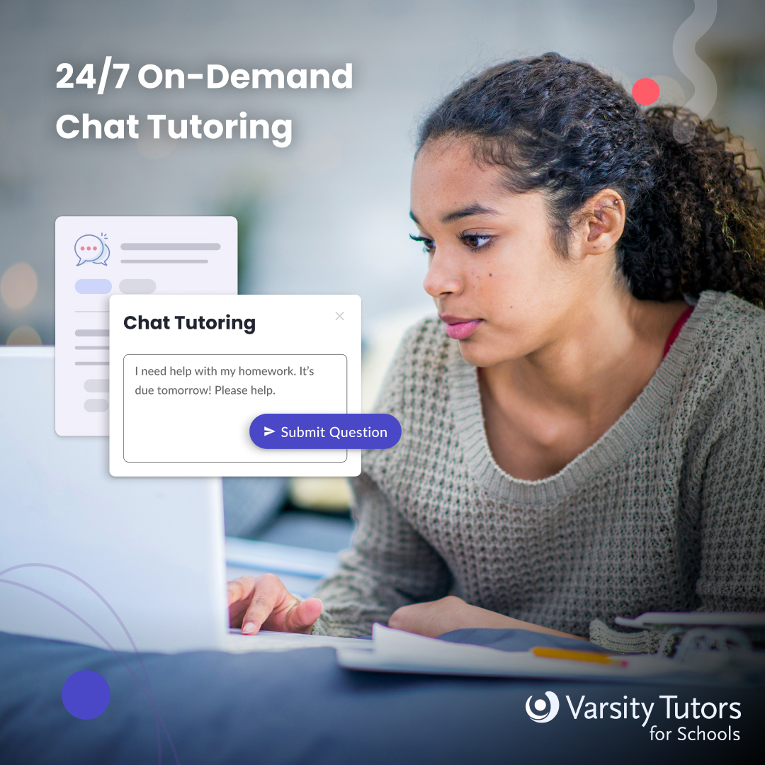 student chatting on computer with text 24/7 on-demand chat tutoring
