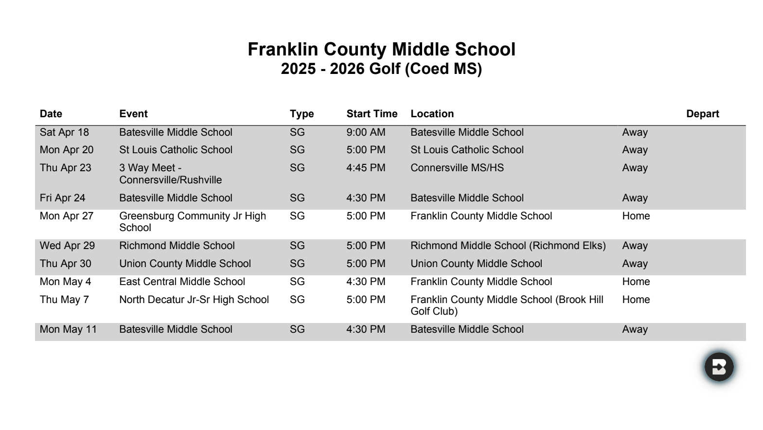 golf schedule picture